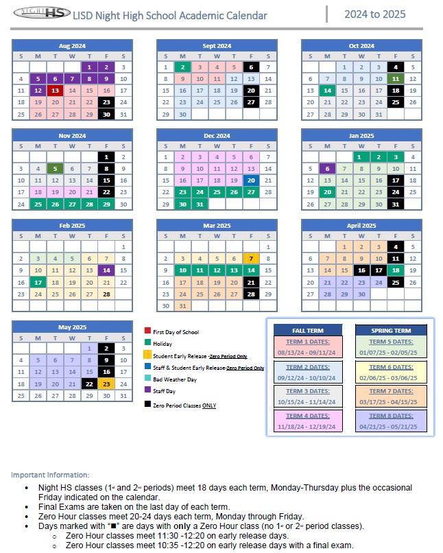 NHS Calendar 2024-2025